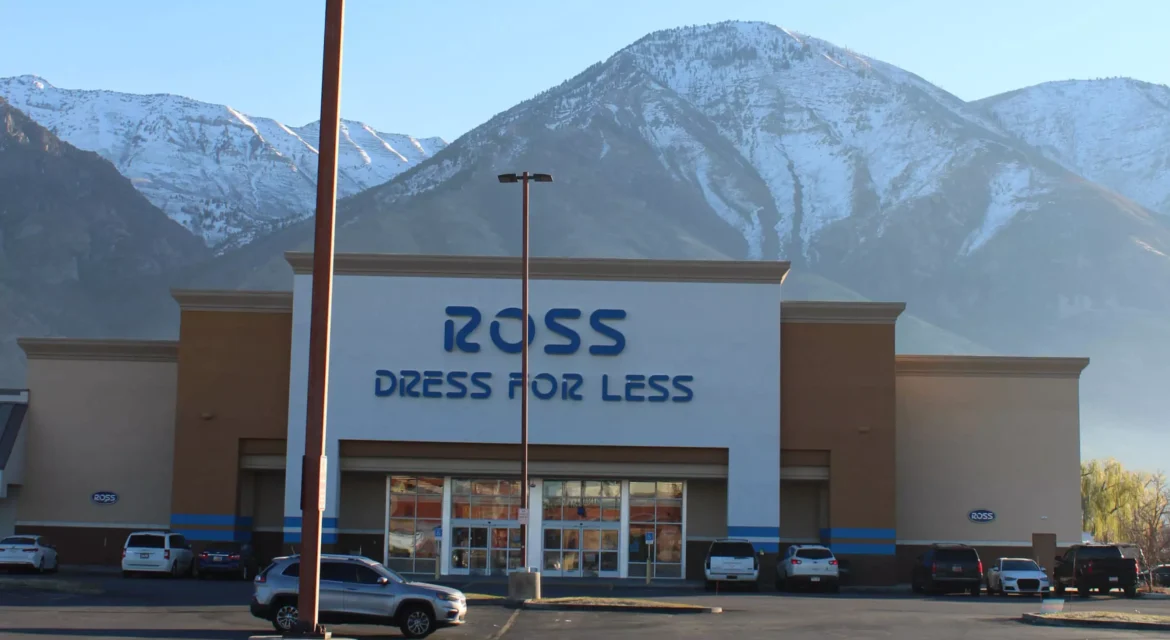 Exterior shot of Ross store with lighting in view