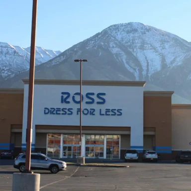 Exterior shot of Ross store with lighting in view